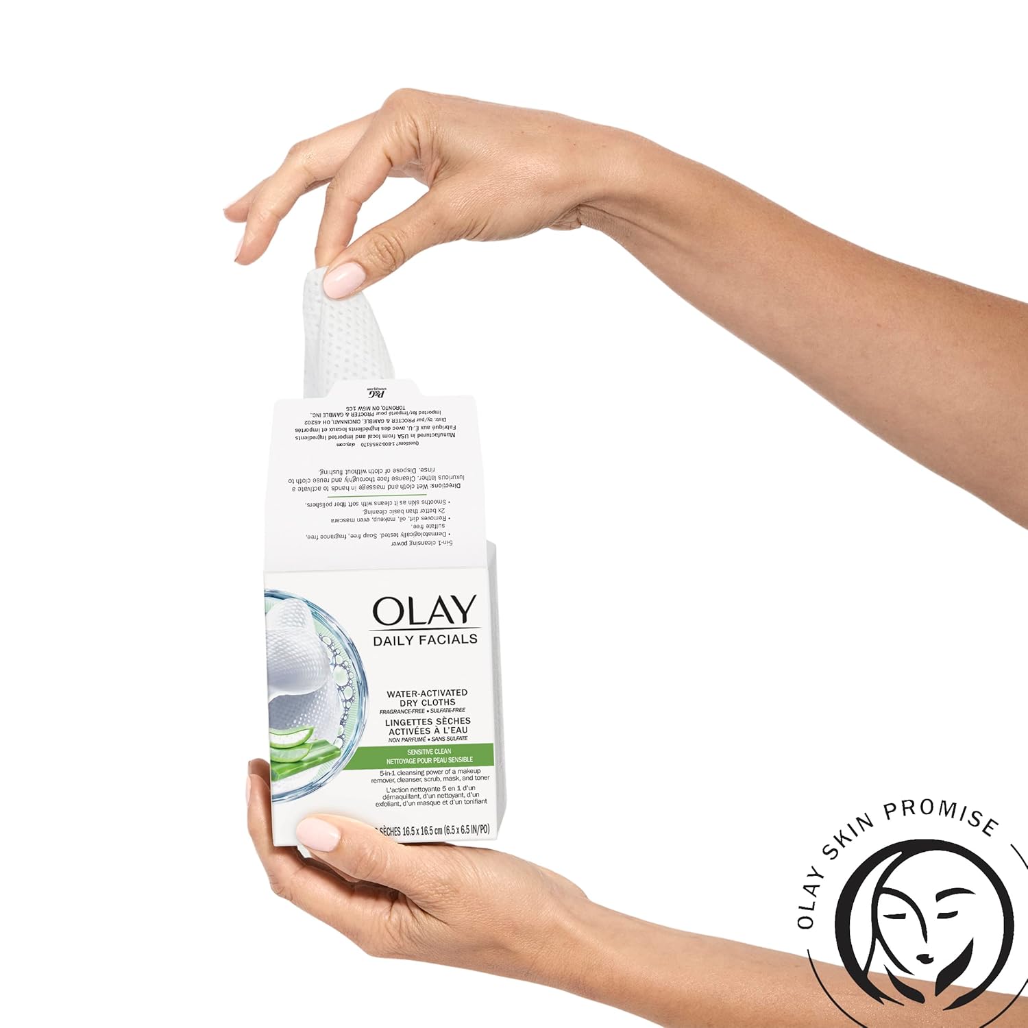 Olay daily facial cloth contains 33 cloths  ow makeup removal, facial cleanse, scrub, mask and toner. 