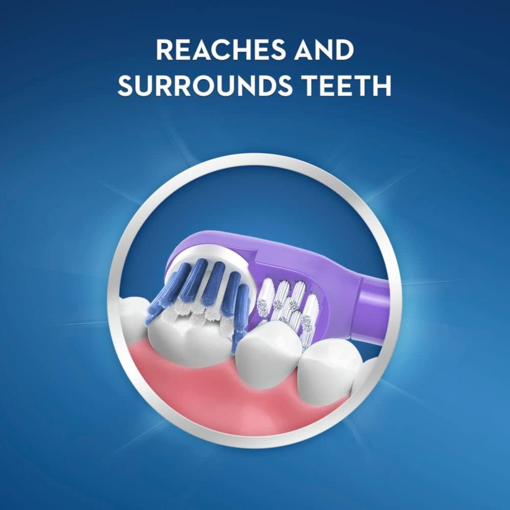 Oral-B frozen battery powered toothbrush has soft bristles to help reach and surround teeth. 