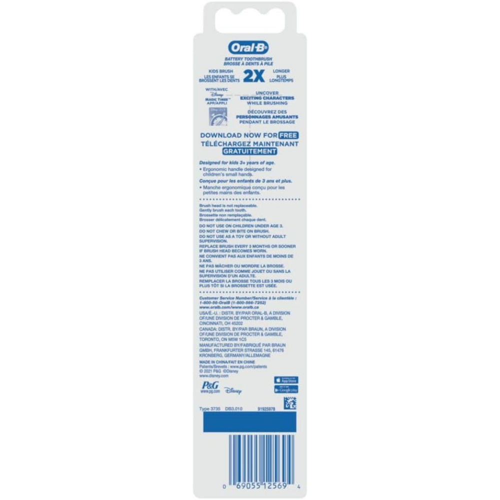 Package of Oral B frozen toothbrush - battery powered. 