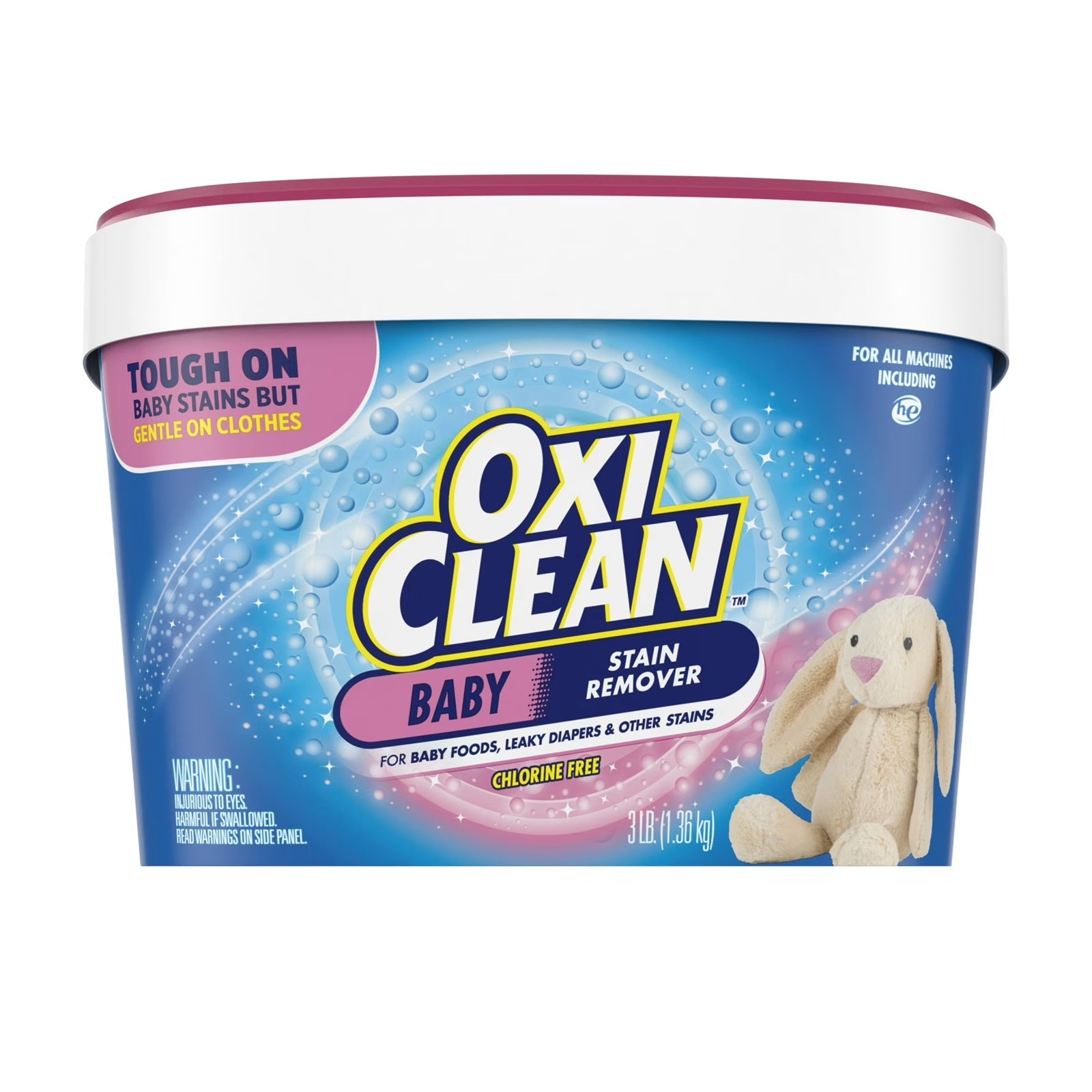 Tub of OxiClean baby stain remover to remove bad foods and leaks
