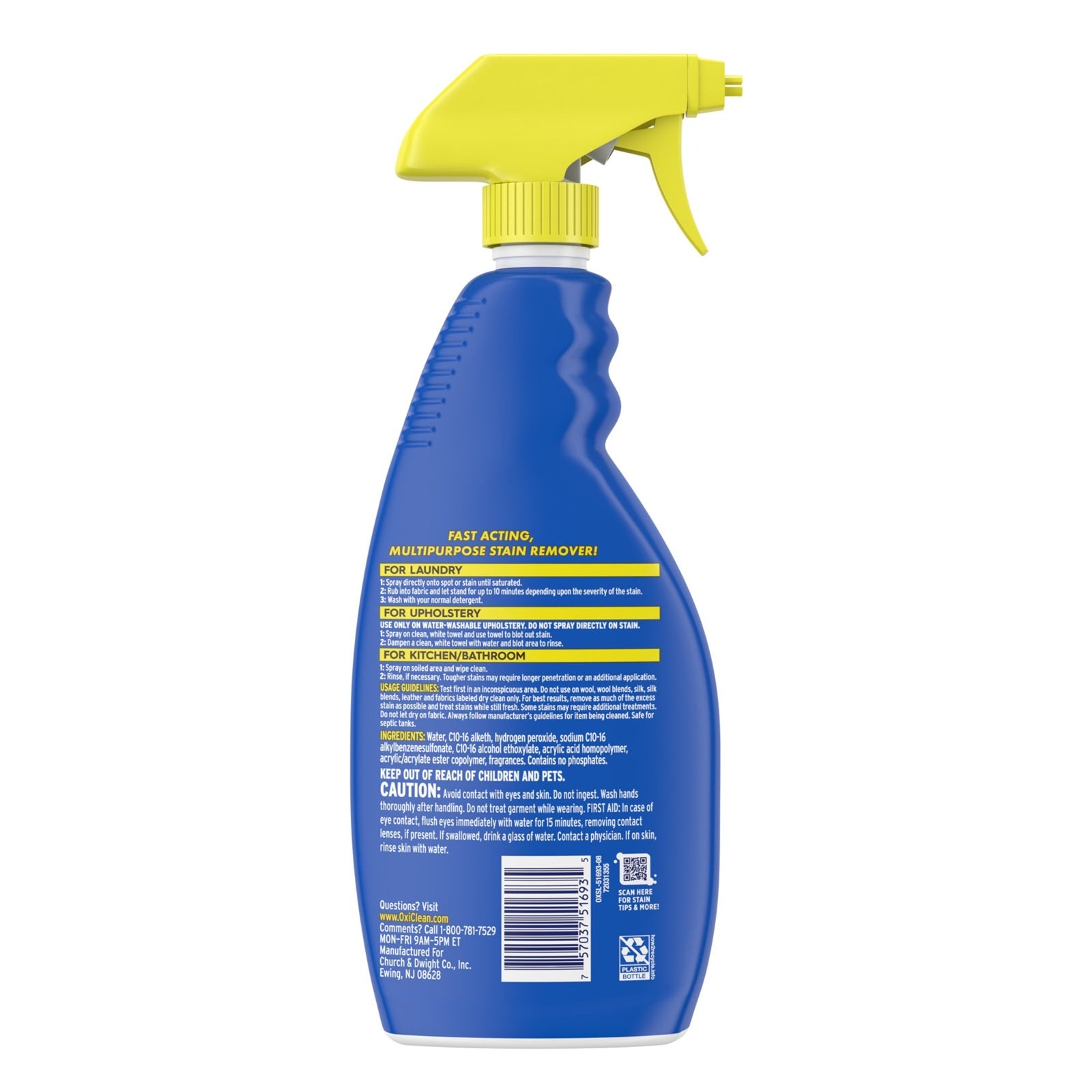 Back of OxiClean fast working stain remover spray
