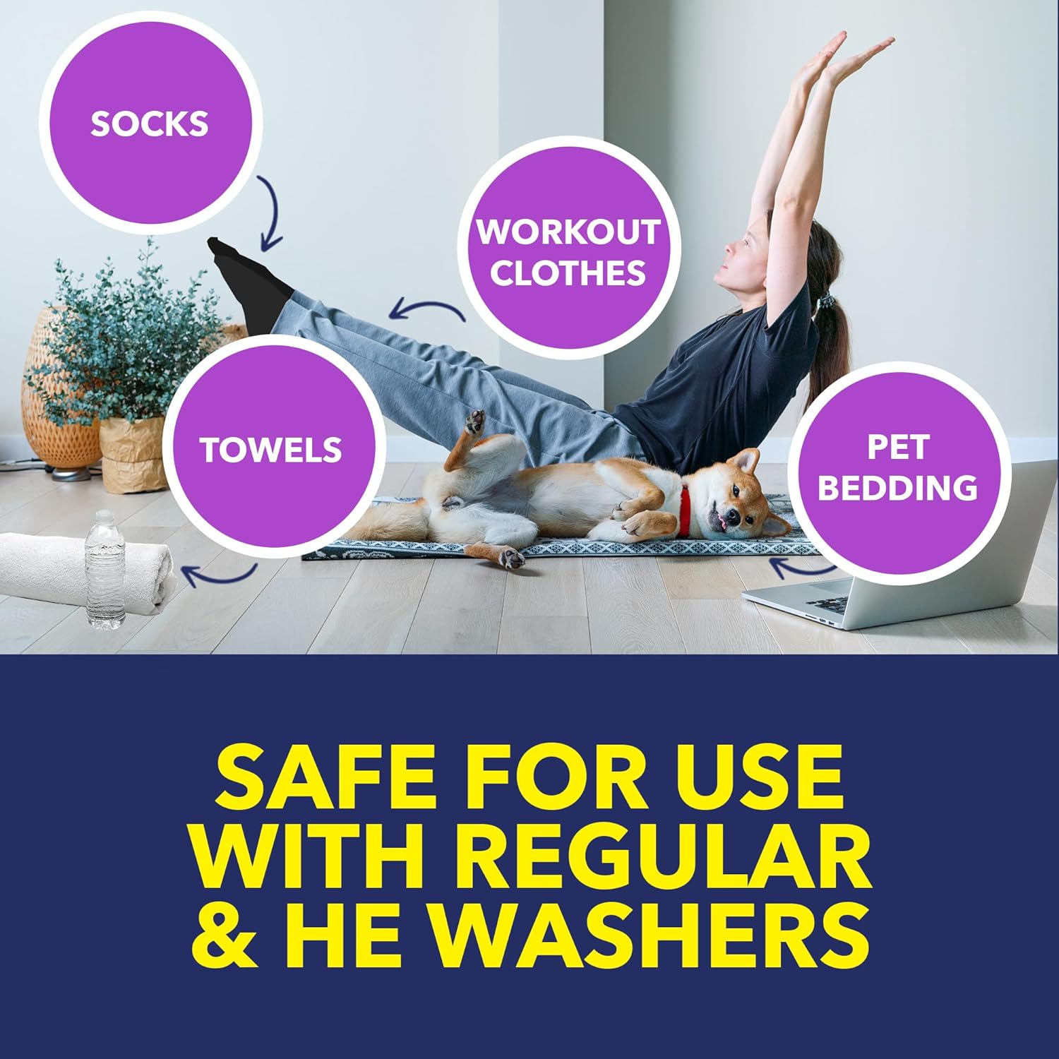 OxiClean odor blasters is safe for use with regular & HE washers, great for socks, towels, workout clothes and pet bedding. 