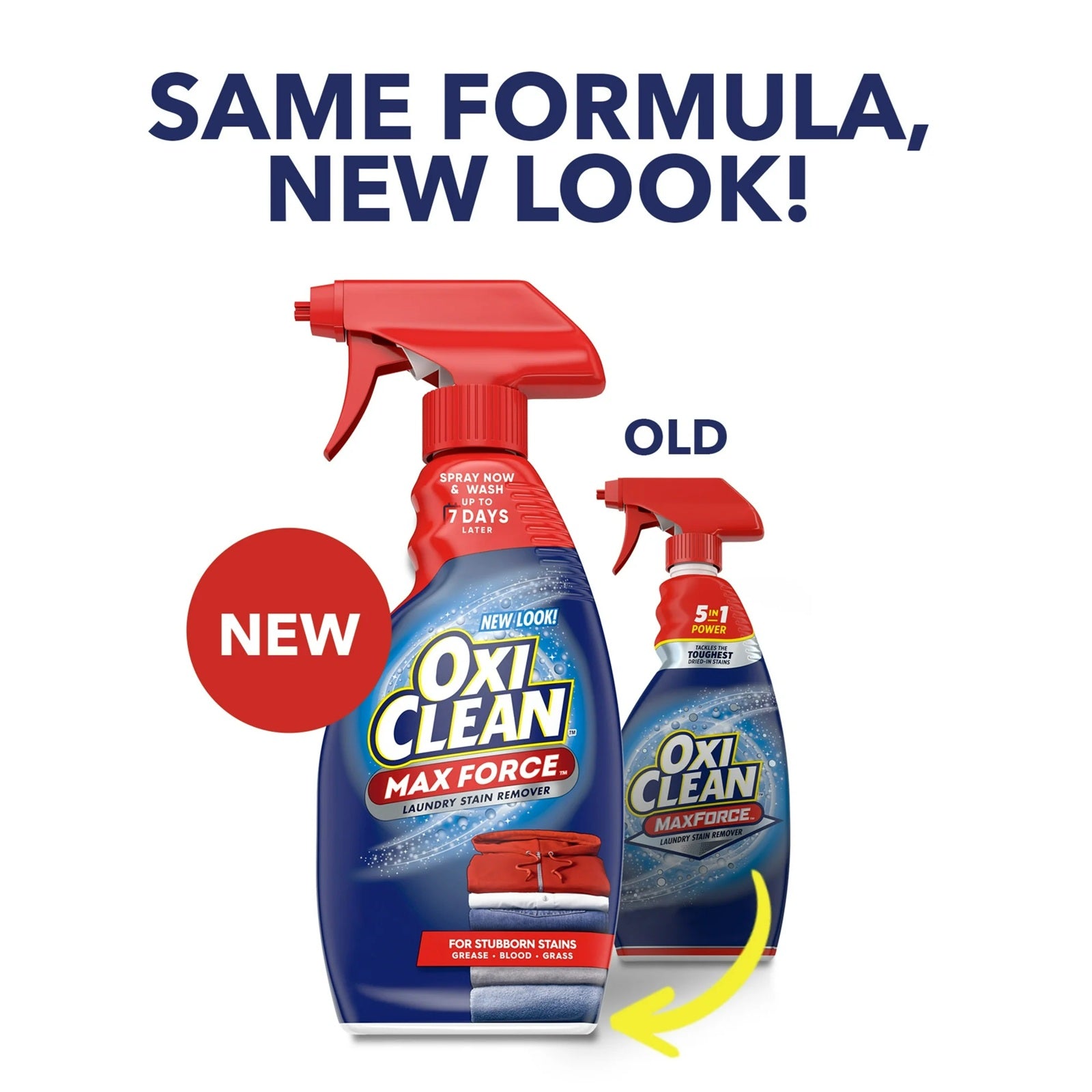 Oxi Clean Max Force spray bottles with new and old packaging design