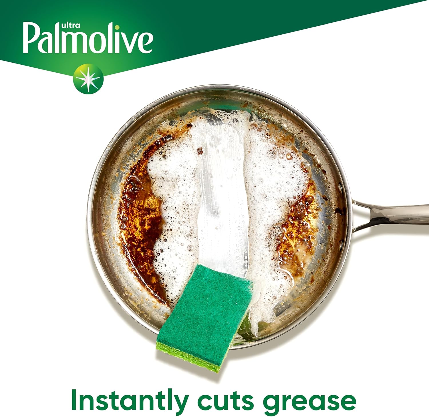 Ultra Palmolive liquid dish soap instantly cuts grease on cookware and pans