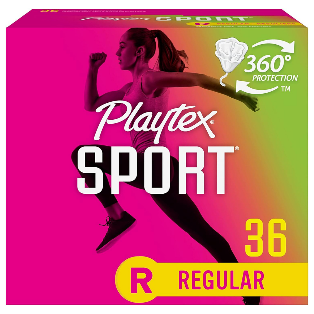 Playtex sport tampons with 360 degree protection and regular absorbency. 