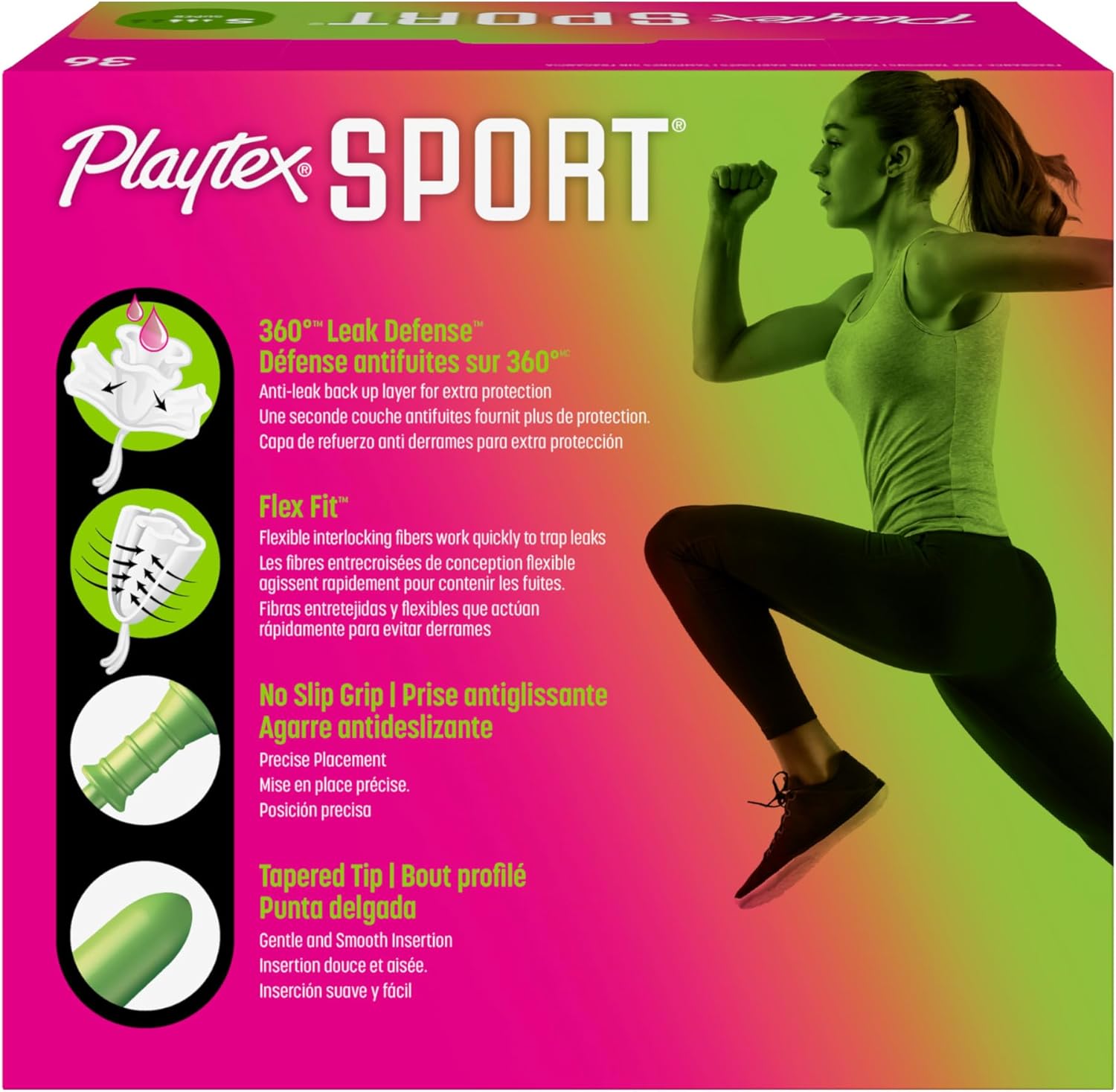 Playtext sport tampons with flex fit and non-slip grip for 360 degree leak defense - feminine hygiene protection