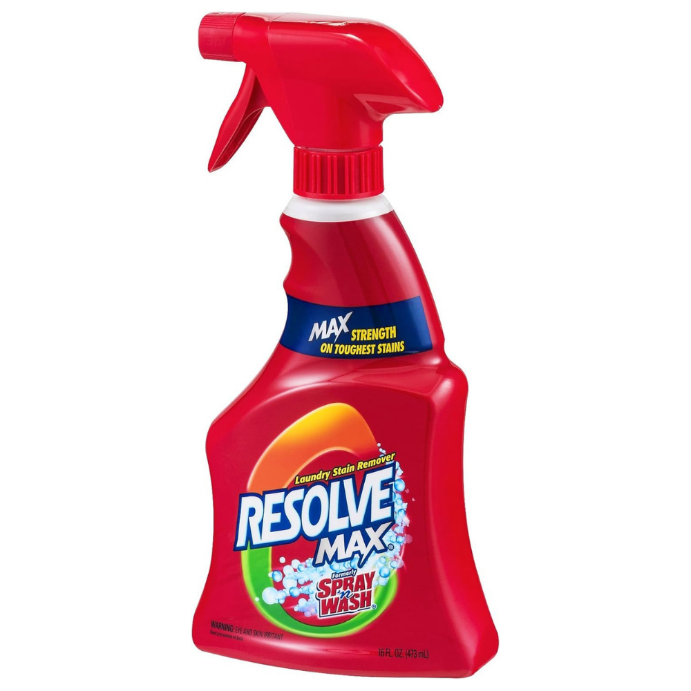 Spray bottle of Resolve max laundry stain remover best for spray removing