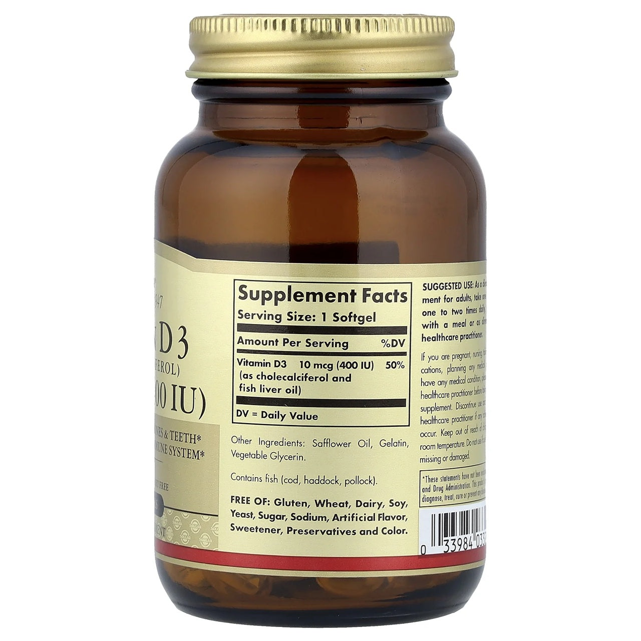 Solgar Vitamin D3 400 IU (10 μg) | 100 Softgels