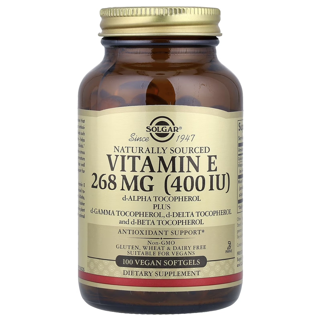 Solgar Natural Source Vitamin E 268 mg (400 IU) | 100 Vegetable Softgels