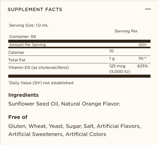 Solgar Liquid Vitamin D3 5000 IU (62.5 µg) | Natural Orange Flavour | 59ml