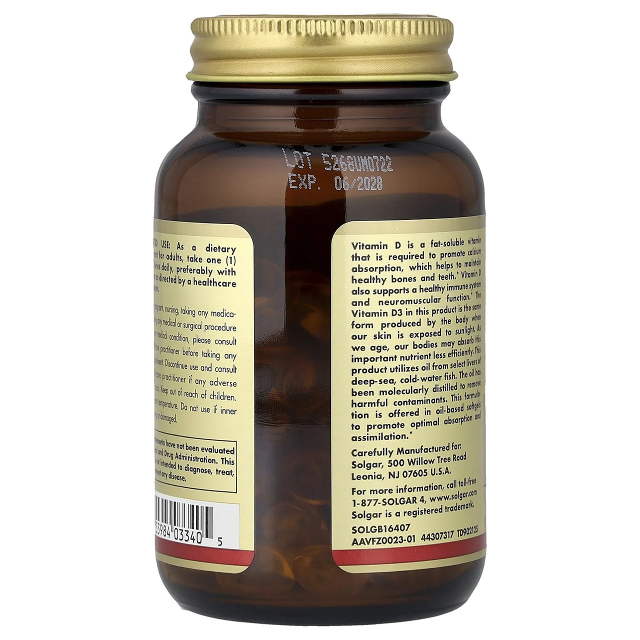 Solgar Vitamin D3 (Cholecalciferol) 25 mCG (1000 IU) | 100 Softgels