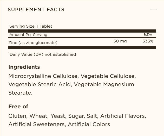 Solgar Zinc 50 mg Tabs - Pack of 100