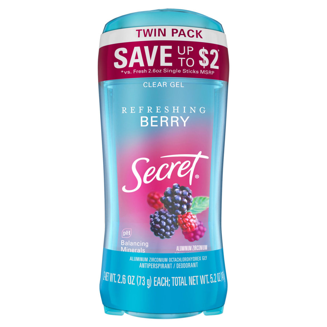 Secret Fresh Antiperspirant Deodorant | Clear Gel | Refreshing Berry Scent | 2.6 Oz | Pack of 2