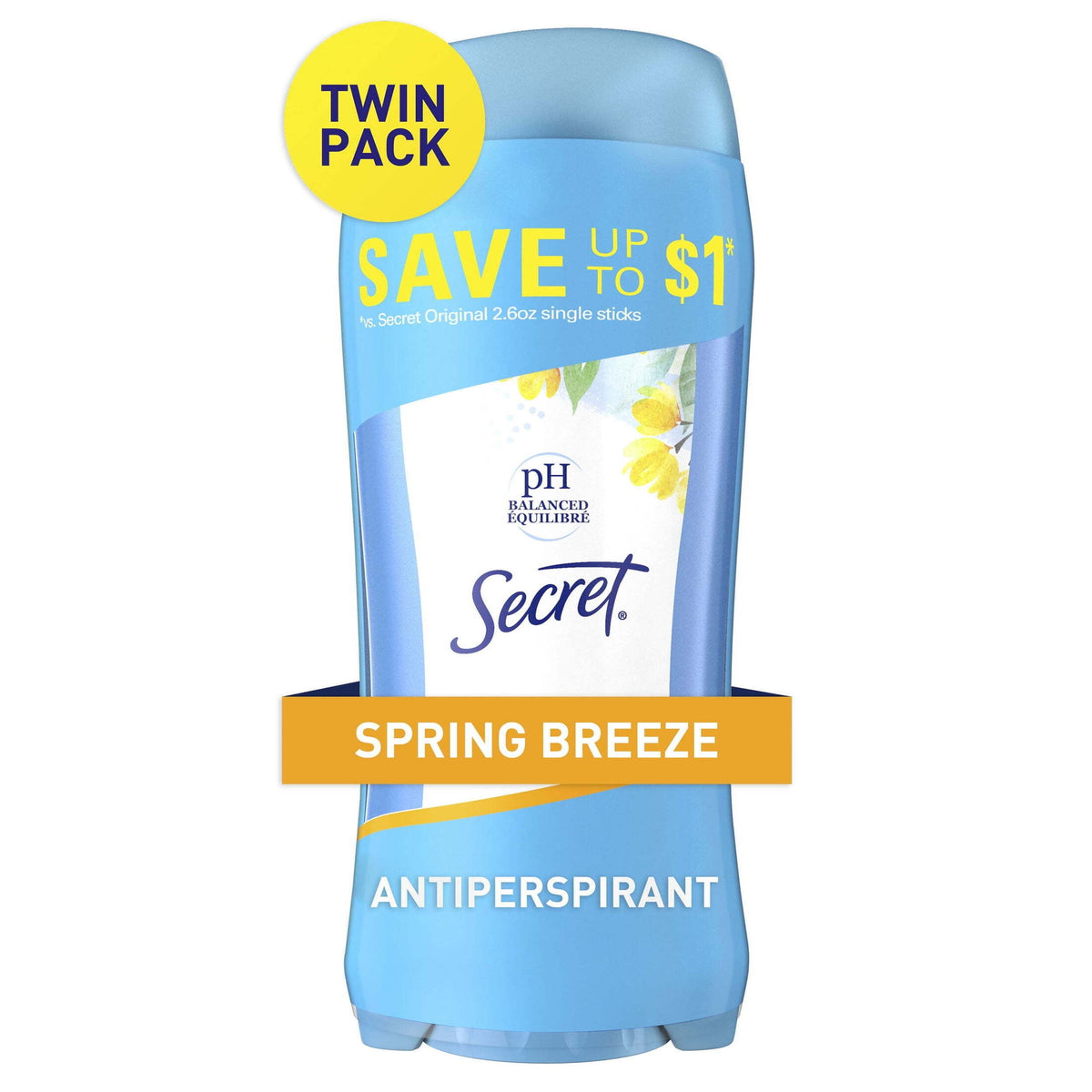 Secret Deodorant Spring Breeze Solid 2.6 Oz | Twin Pack