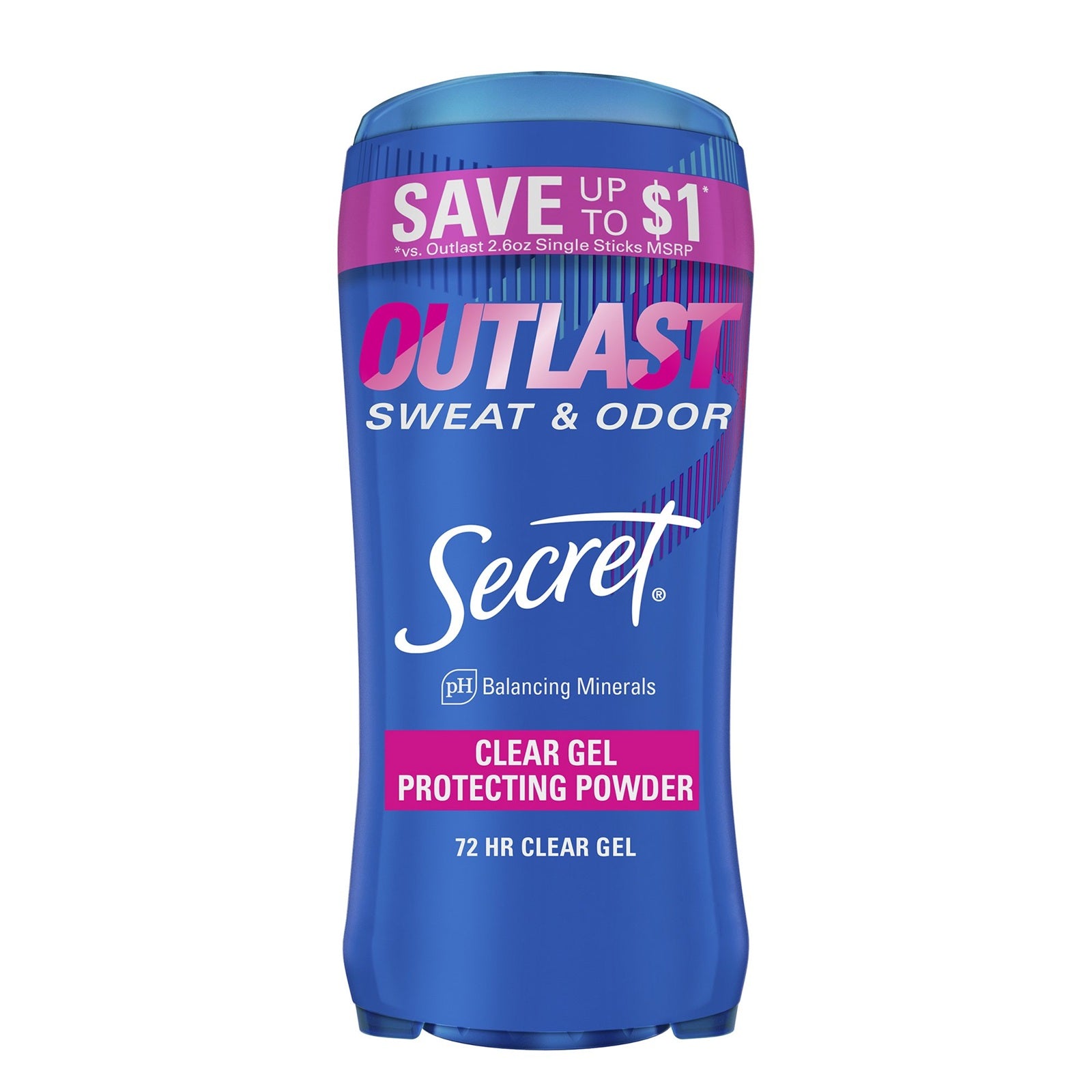 Outlast sweat & odor with Secret antiperspirant deodorant - clear gel protecting powder with 72hour clear gel