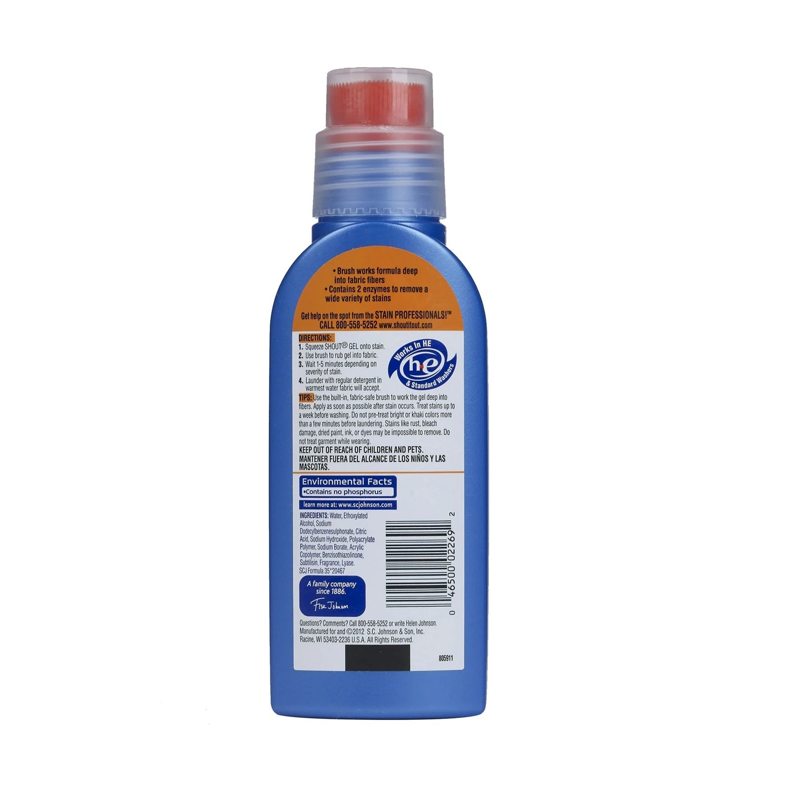 Shout advanced laundry stain removal gel with a brush to deep clean and remove stains