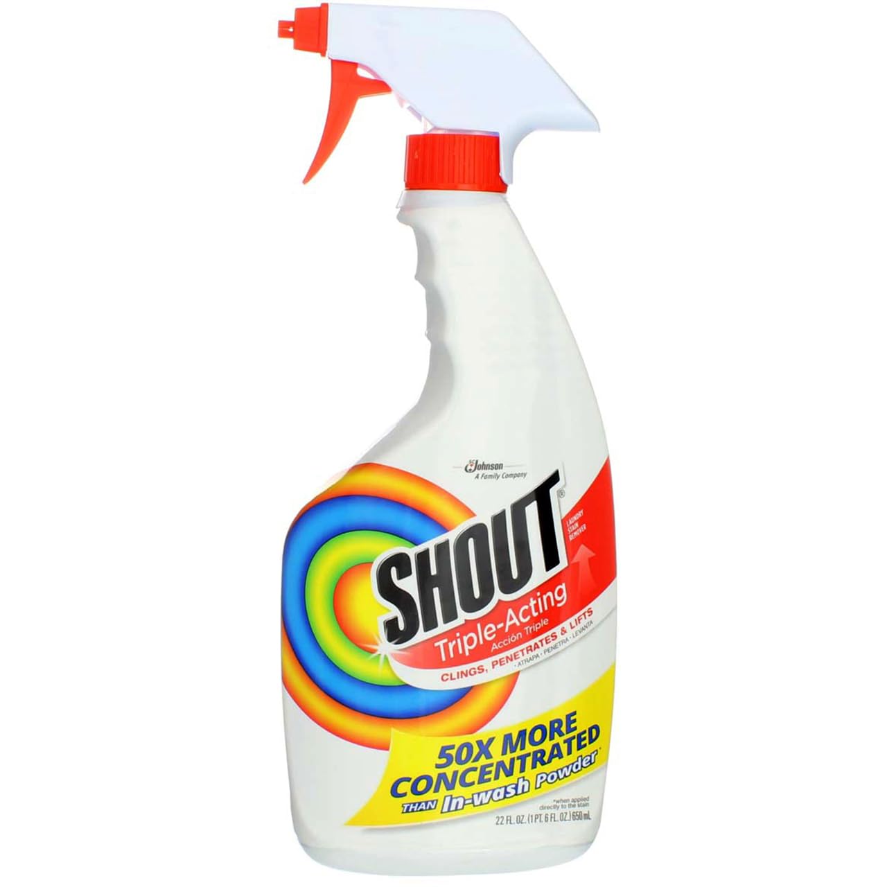 Shout laundry stain remover with triple acting power, 2 packs of stain removal spray.