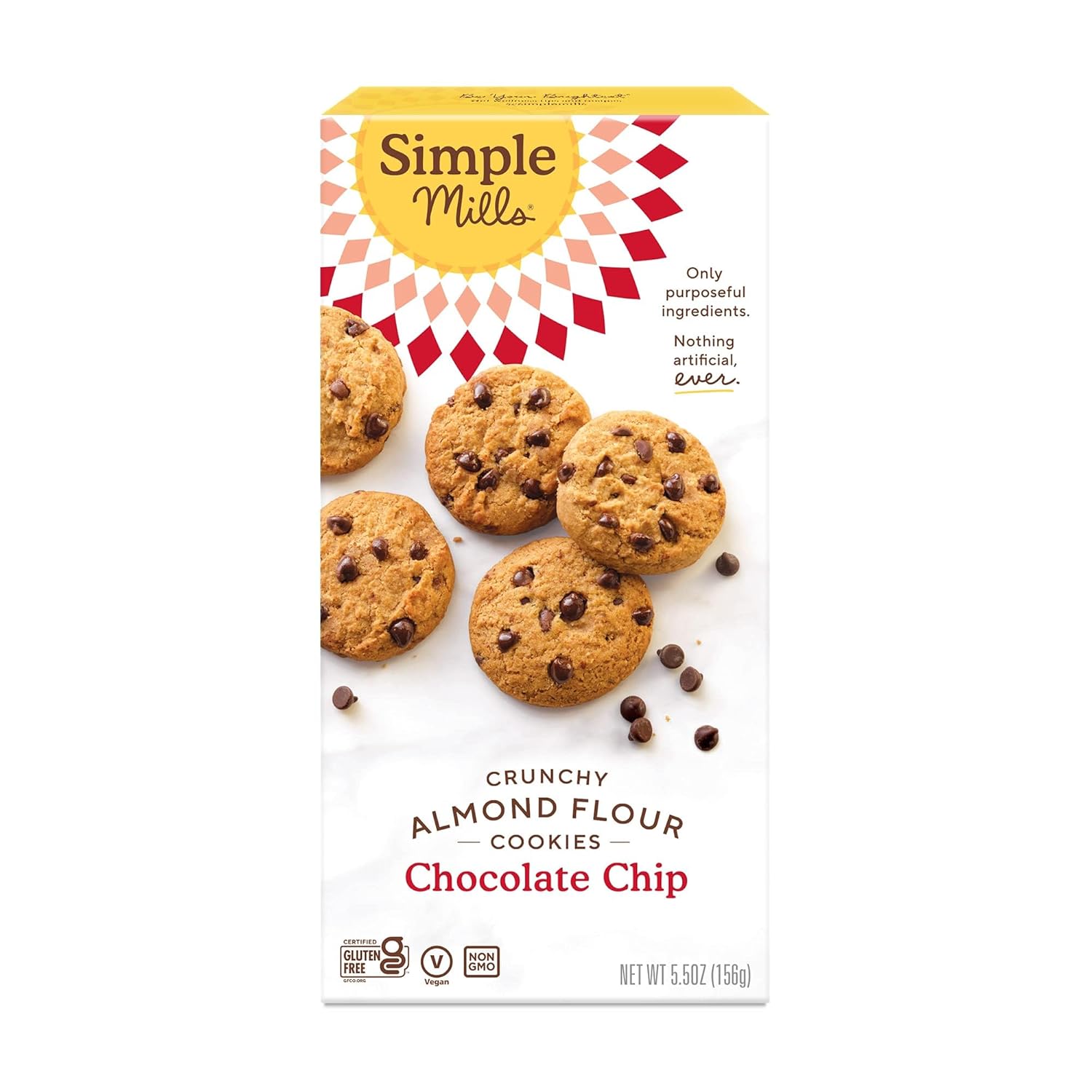 Box of Simple Mills Crunchy Almond Flour Cookies with Chocolate Chips - gluten free