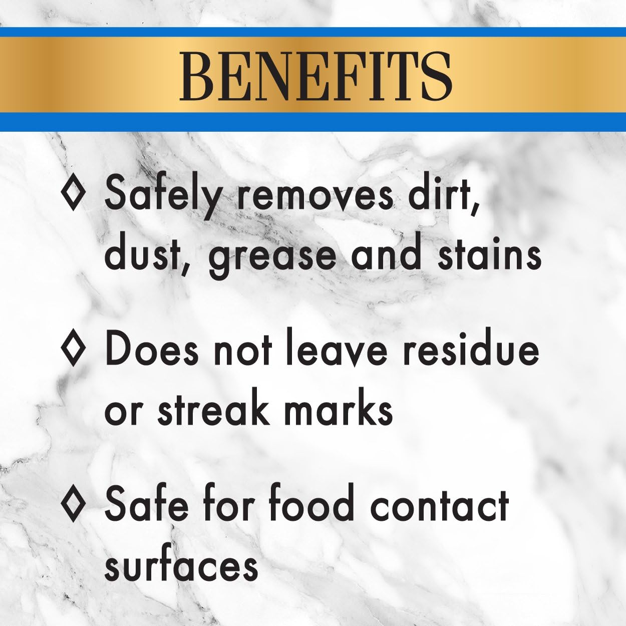 Benefits to using the stone care daily cleaner includes safe removal of dirt, safe for food contact surfaces and does not leave residue