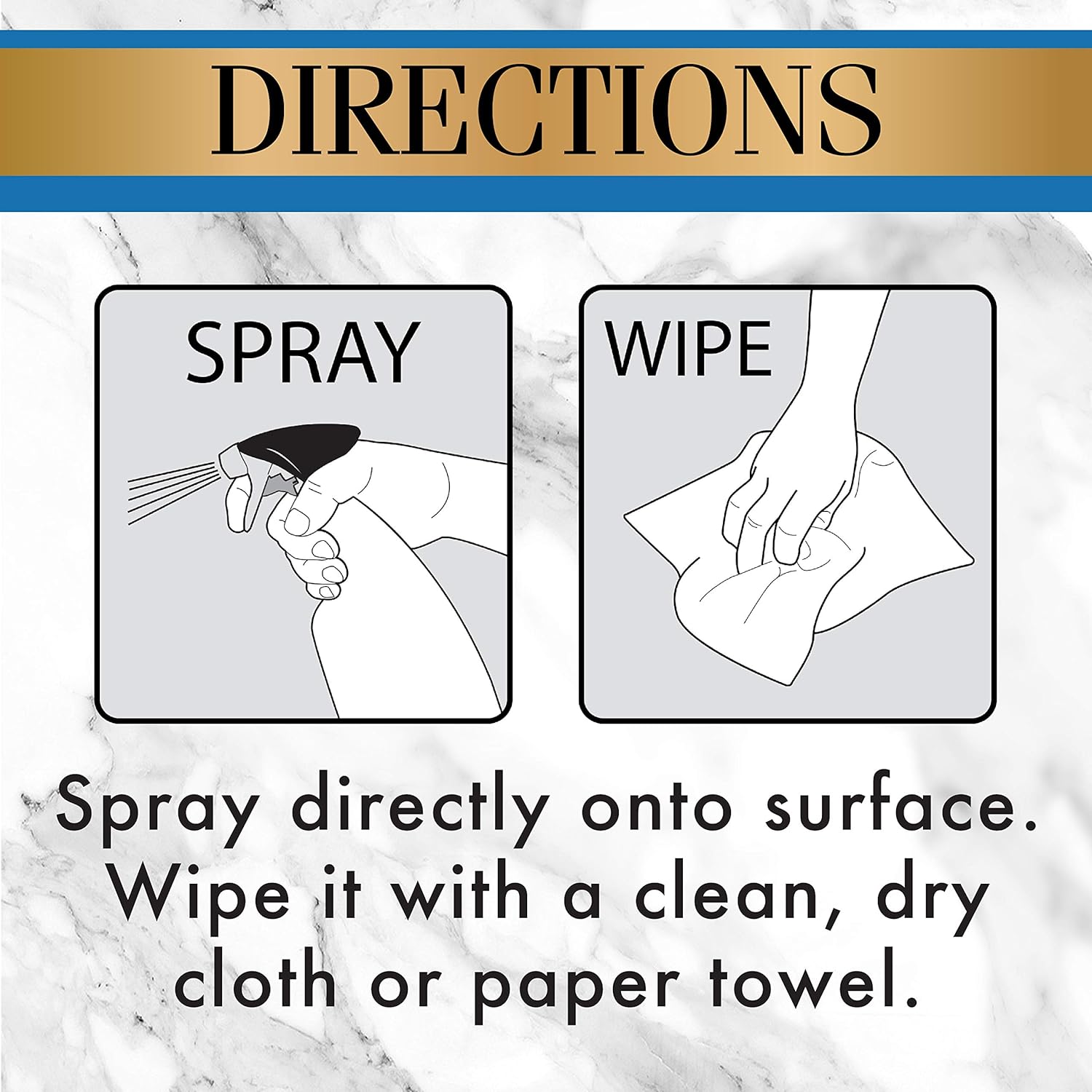 Directions for using the Stone Care Quartz, Granite & Stone daily cleaner