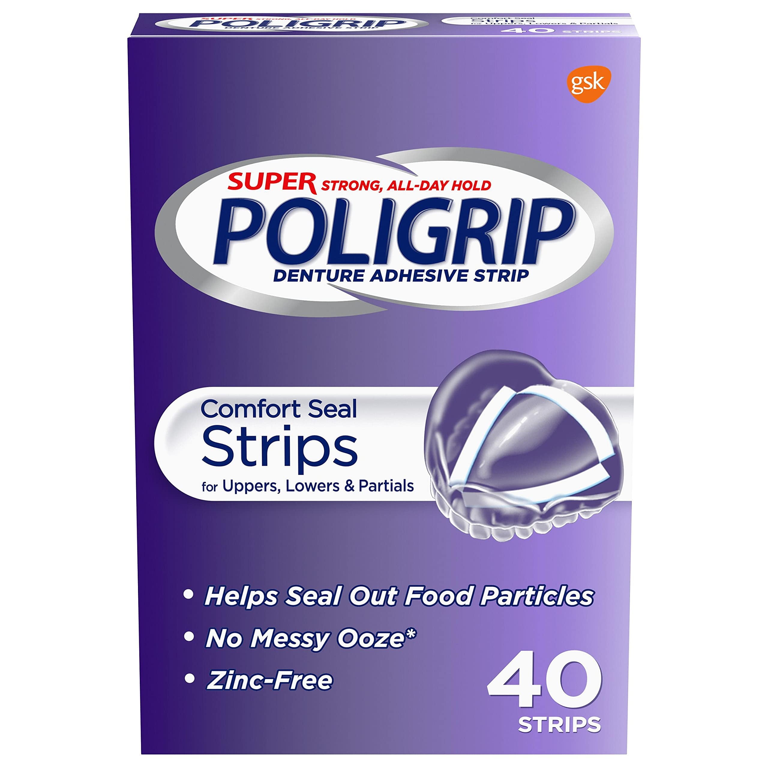 Super PoliGrip Comfort Seal Strips Denture Adhesive | 40 Strips