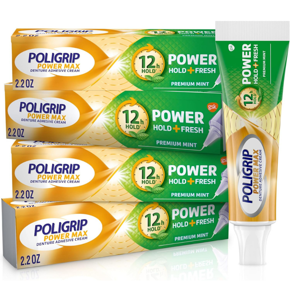 Super Poligrip power hold + fresh denture adhesive cream pack of 4