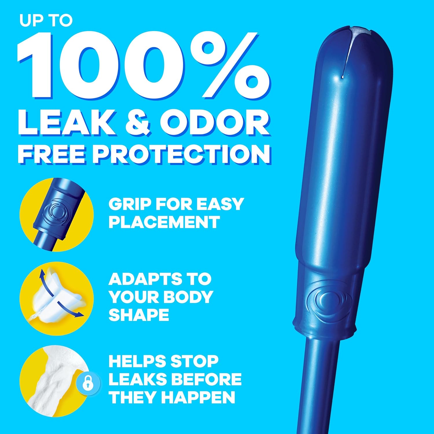 Tampax pearl tampons features up to 100% leak & odor free protection with grip for easy placement, braid to stop leaks and adapt your body shape