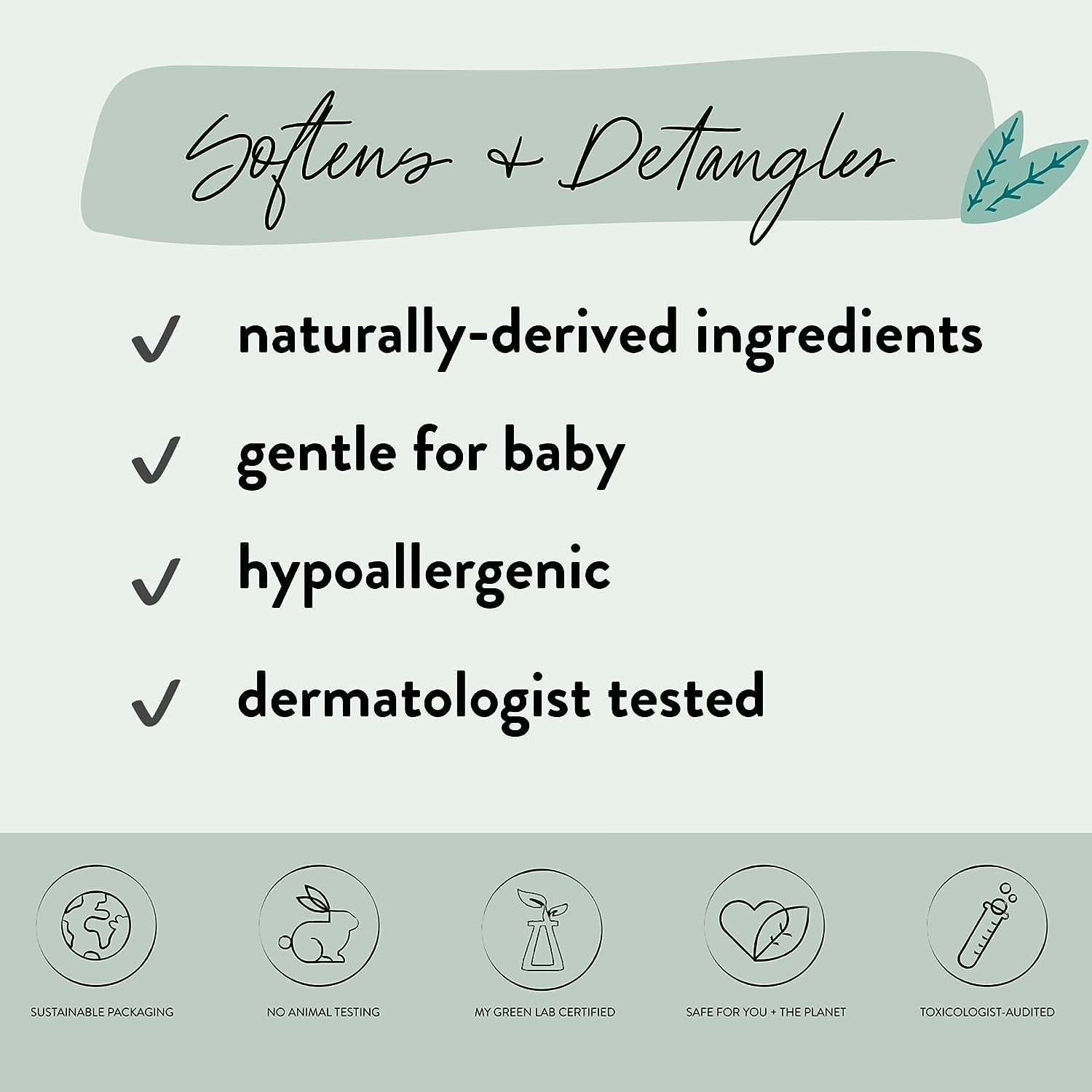List of product benefits for The honest company detangling spray - gentle for babies haircare.