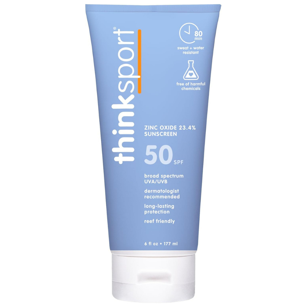 thinksport sunscreen tube 50spf, dermatologist recommended, long lasting protection for kids