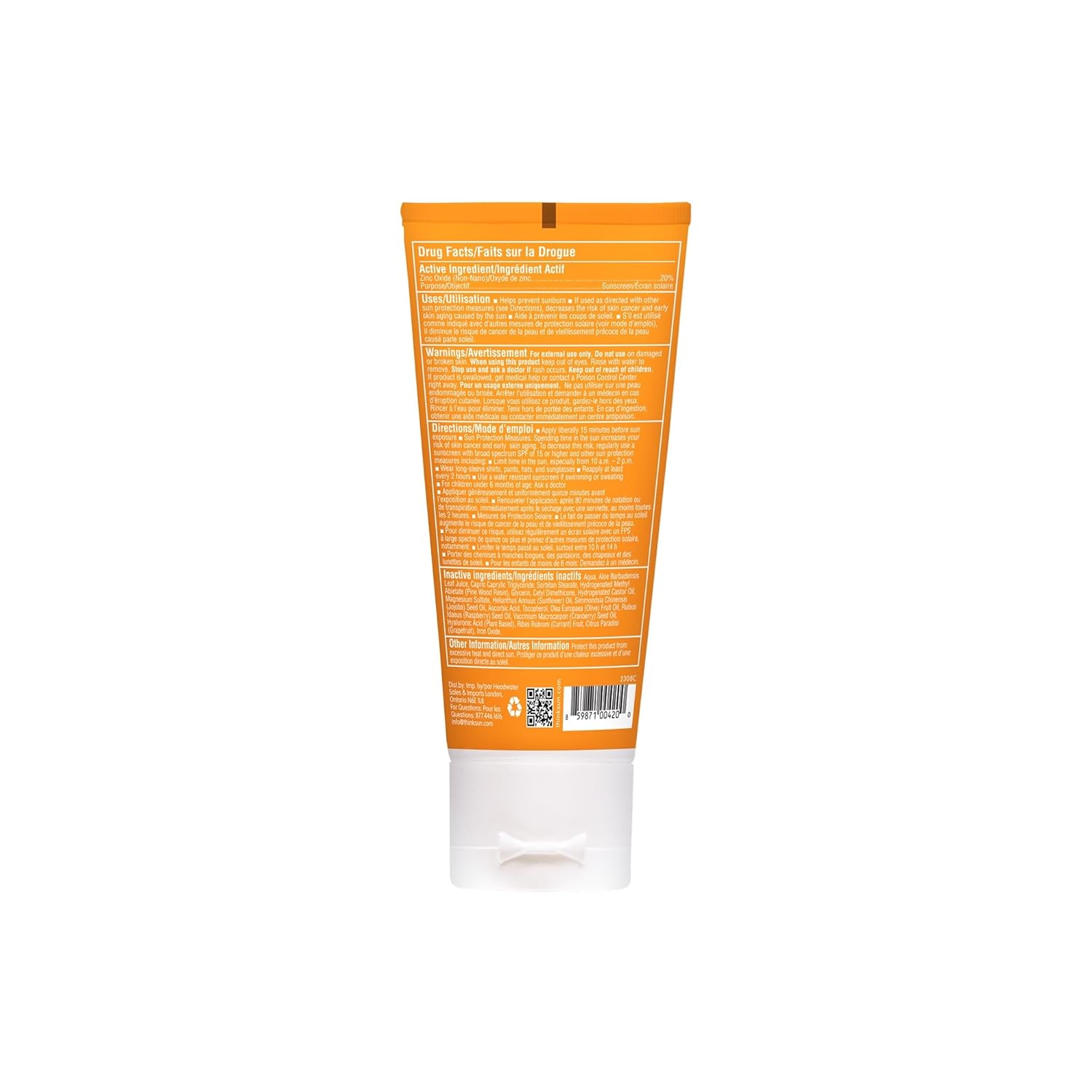 Thinkdaily naturally tinted face sunscreen with 20% zinc oxide for healthy sun protection