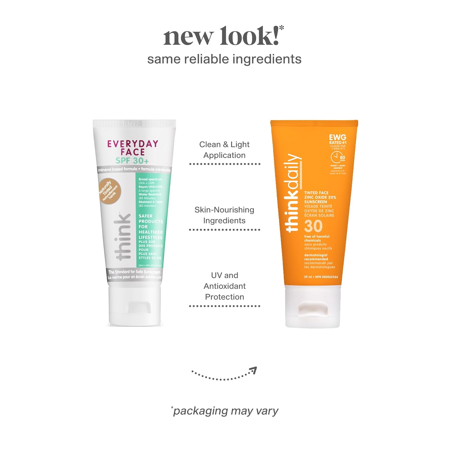 Thinkdaily tinted face sunscreen with clean & light application, skin nourishing ingredients and UV and antioxidant protection - new look same reliable ingredients