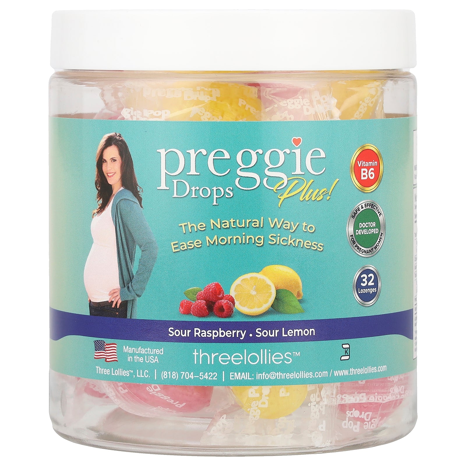 Preggie Drops Plus | Sour Raspberry & Sour Lemon | 32 Lozenges