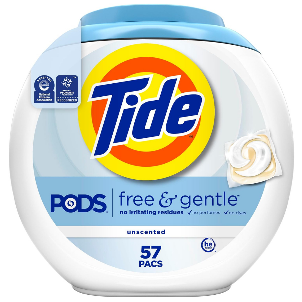 Tide PODS Free & Gentle Liquid Laundry Detergent Pacs, 57 Pacs