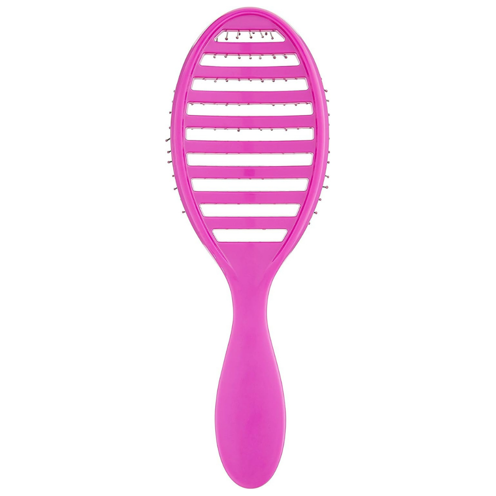 Back of a purple hairbrush from Wet Brush