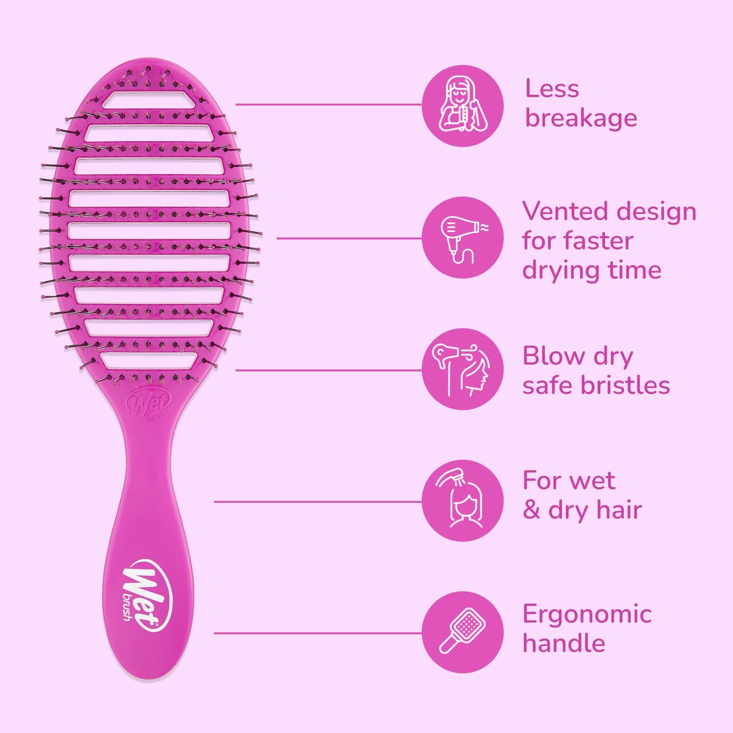 Wet brush detangle hairbrush is great for less breakage, blowdry safe bristles and ergonomic handles for wet and dry hair