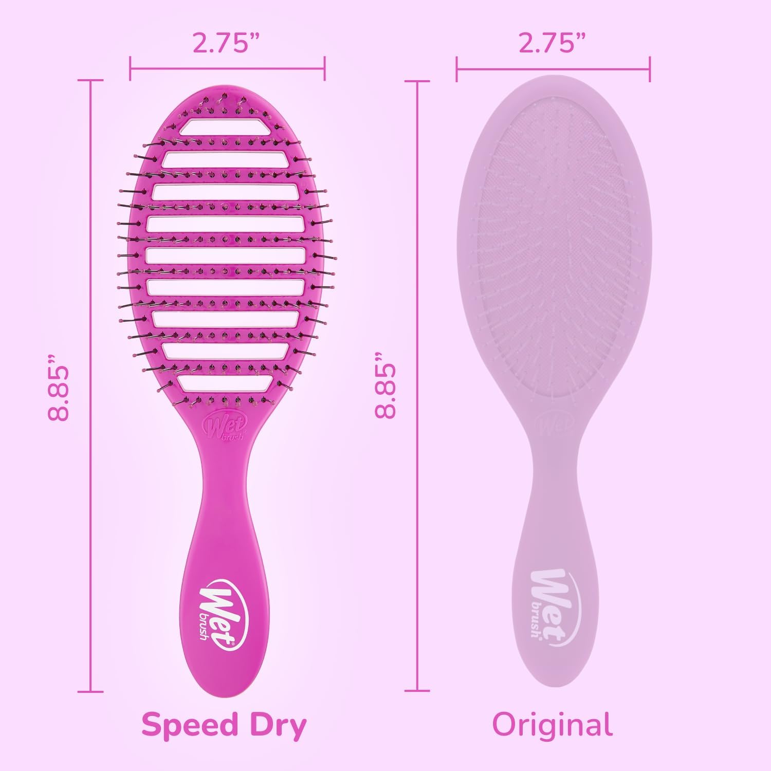 Dimensions for the Wet brush hairbrush in purple