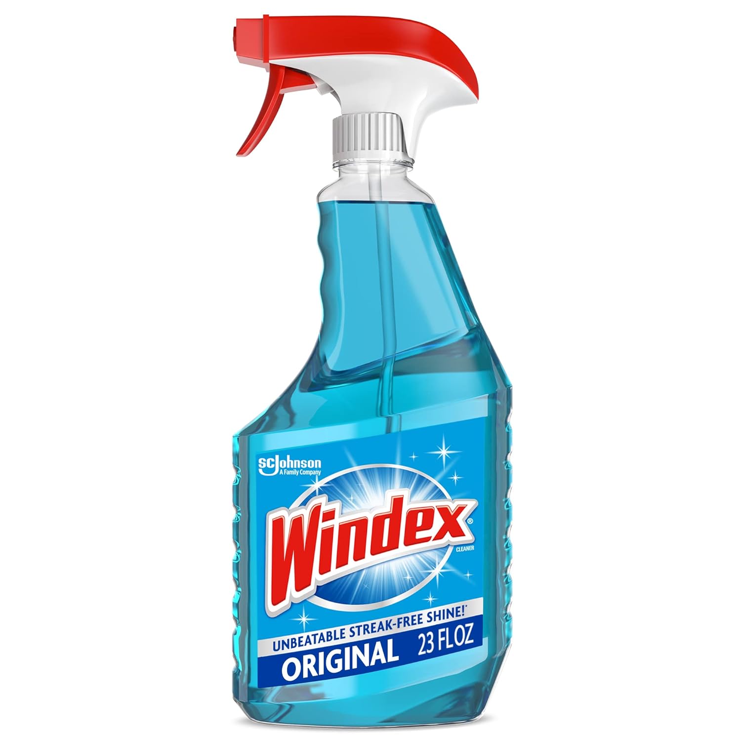 Windex glass cleaner bottle promotes unbeatable streak-free shine
