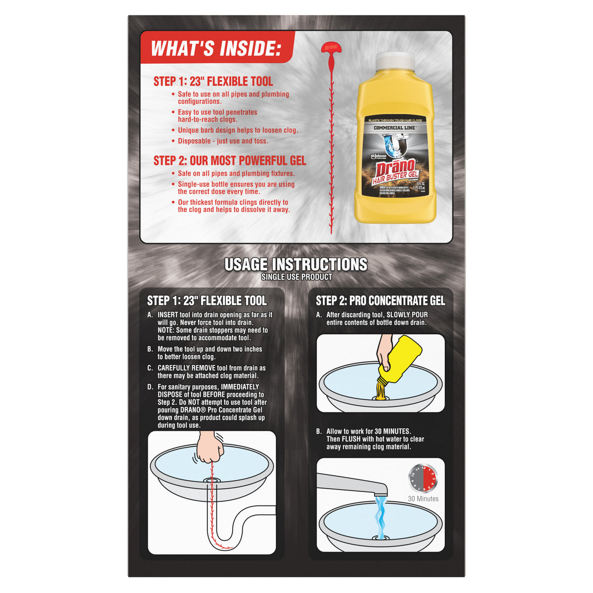 Drano Snake Plus Drain Cleaning Kit w/ Gel Drain Clog Remover | 16 Oz & Snake Plus Tool 23"