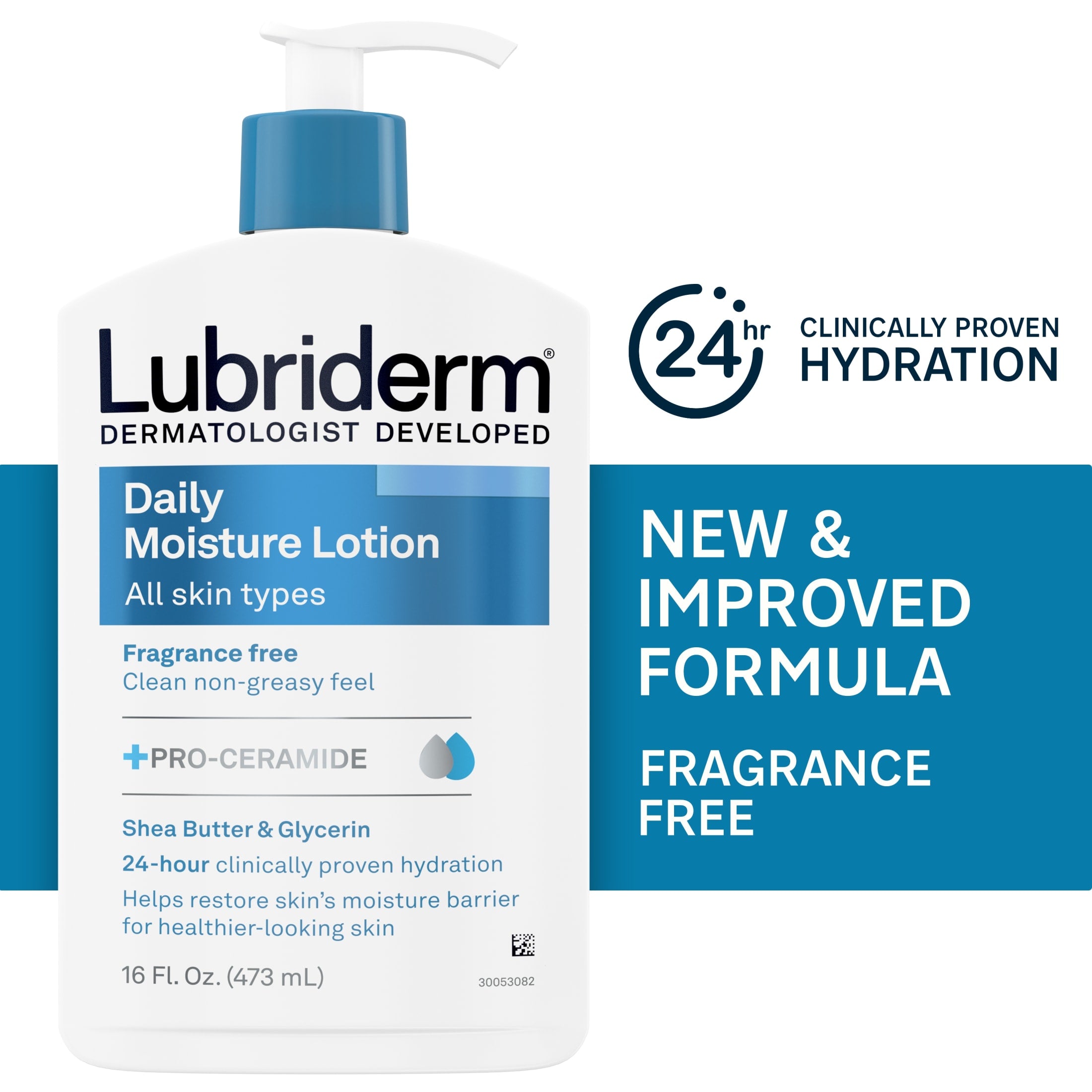 Lubriderm Daily Moisture Lotion For All Skin Types Fragrance Free | 16 Oz (473 ml)