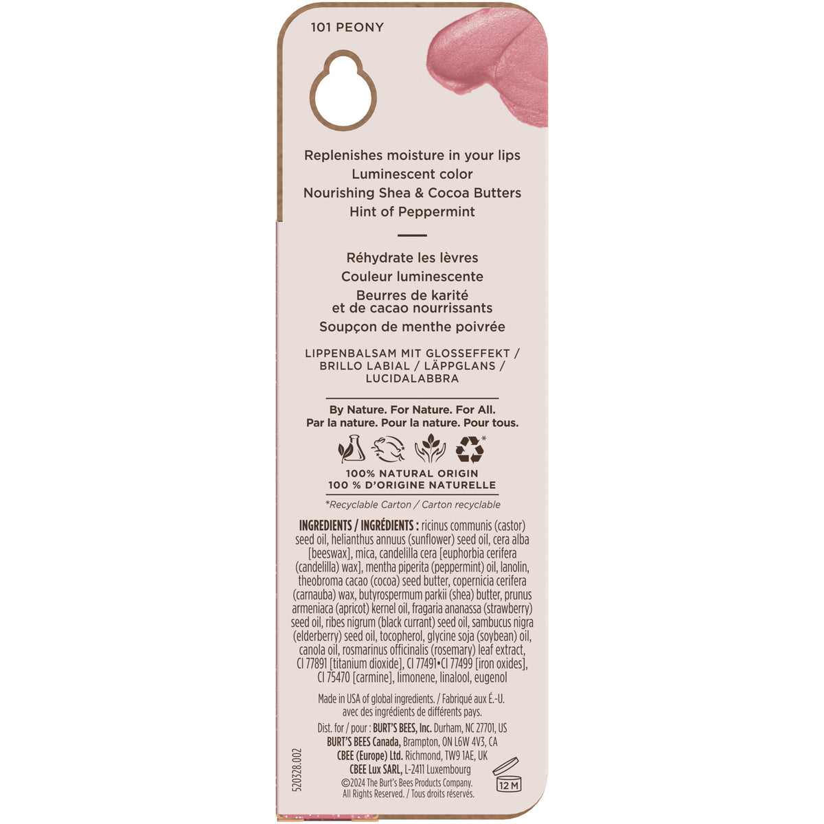 Burt’s Bees Peony Lip Shimmer Tinted Lip Balm | 2.6g
