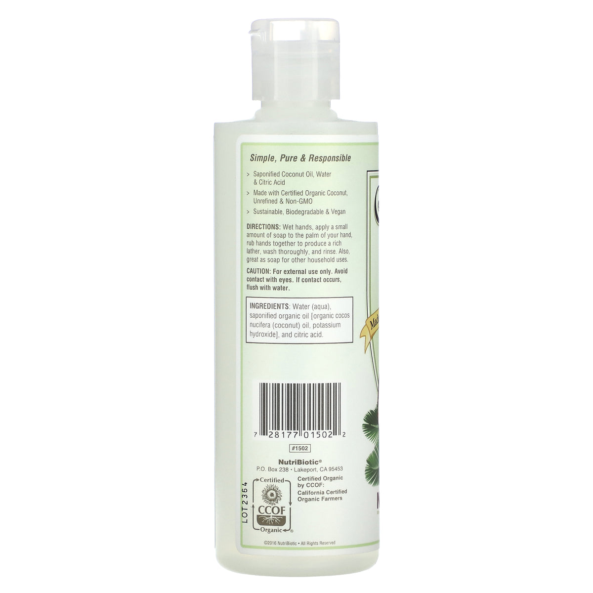 Nutrabolics Pure Coconut Oil Soap | Unscented | 8 Oz (236 ml)