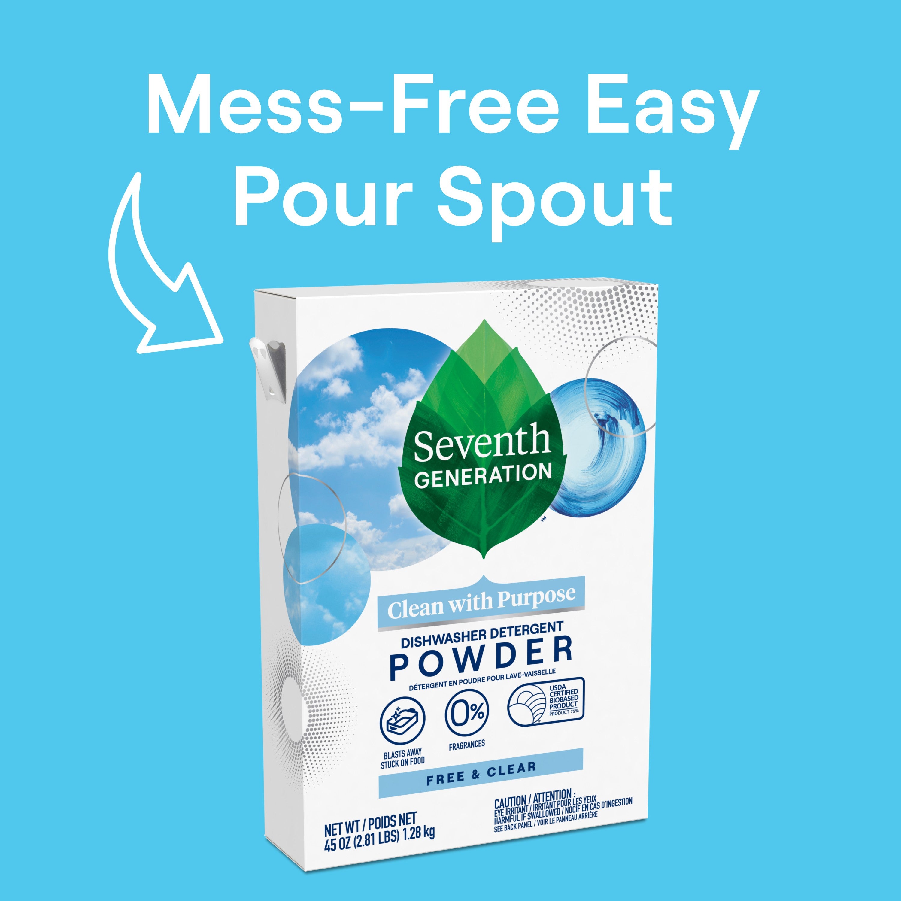 Seventh Generation Automatic Dishwashing Powder | Free & Clear | 45 Oz (1.28 KG)