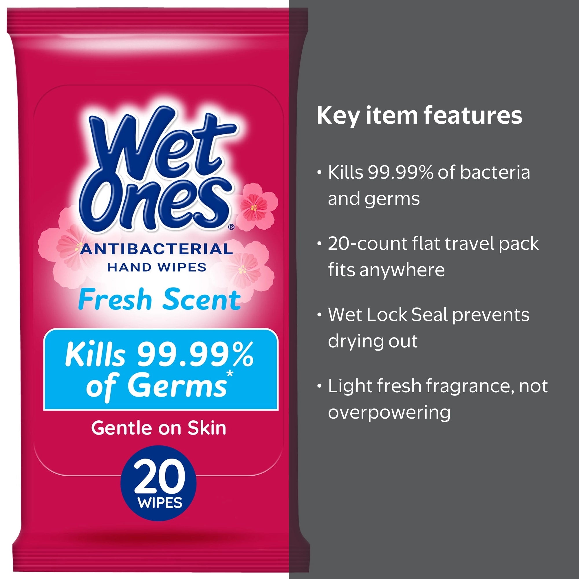 Wet Ones Antibacterial Hand Wipes - Fresh Scent, 20 Wipes