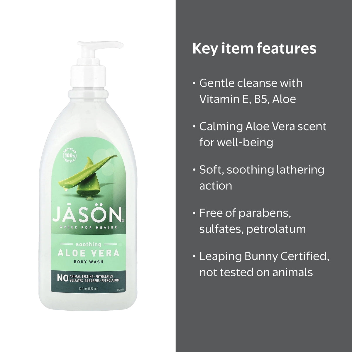 Jason Natural Products Aloe Vera Satin Shower Body Wash | 30 Oz (887 ml)