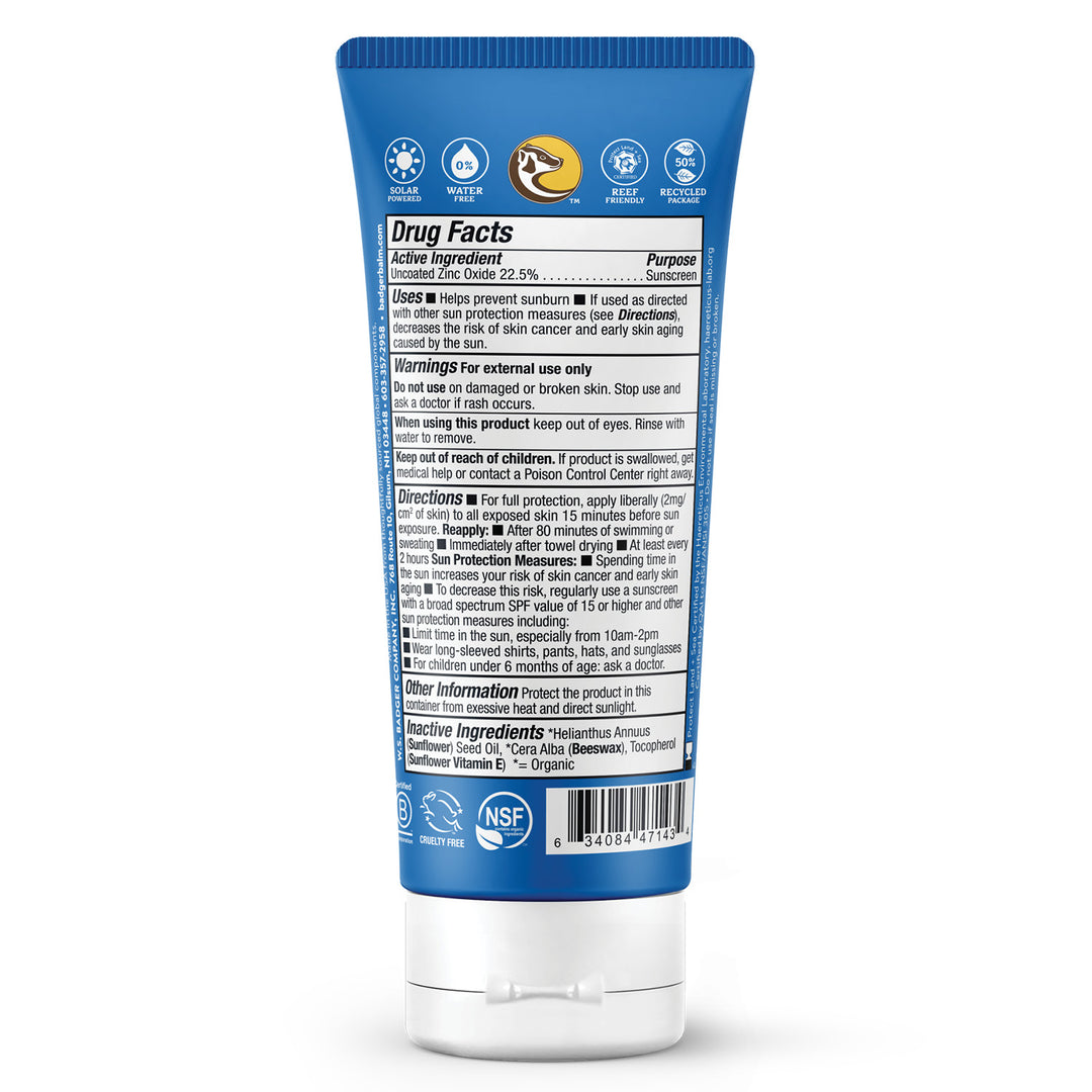 Badger Sport Clear Zinc Sunscreen Cream, SPF40, Unscented, 2.9 Oz (87 ml)