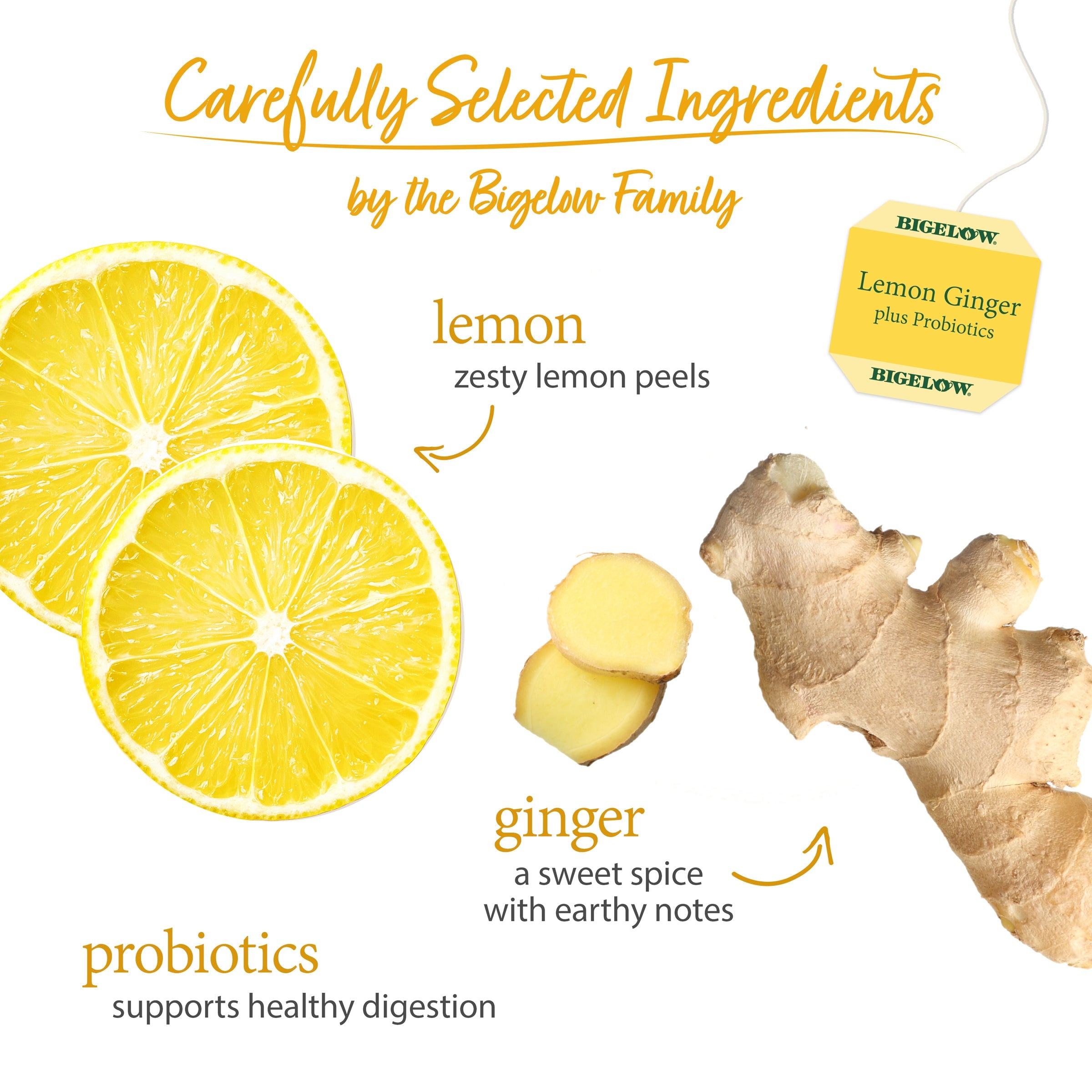 Bigelow Lemon Ginger Herbal Tea | 18 Tea Bags